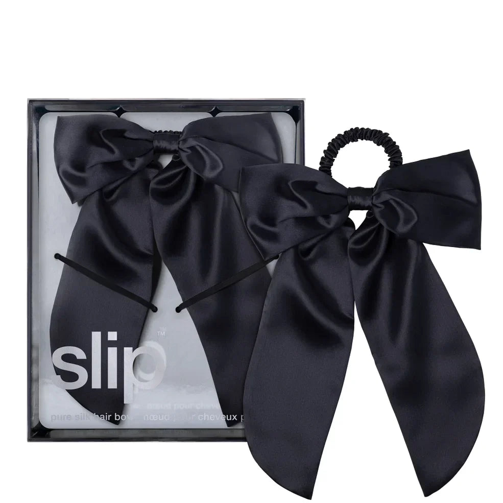 slip pure silk hair bow - black