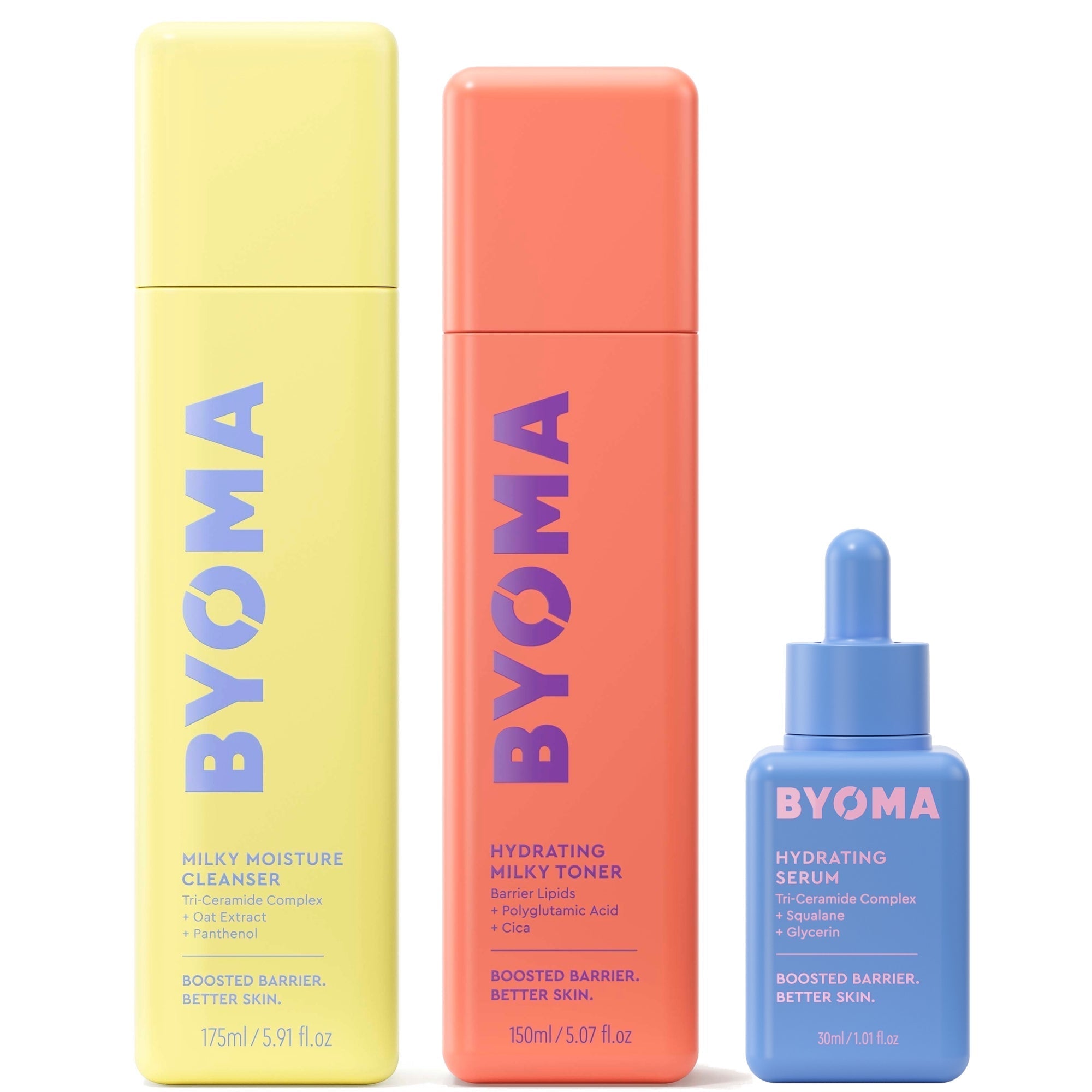 BYOMA Milky Moisture Cleanser 175ml, Hydrating Milky Toner 150ml and Hydrating Serum 30ml Bundle