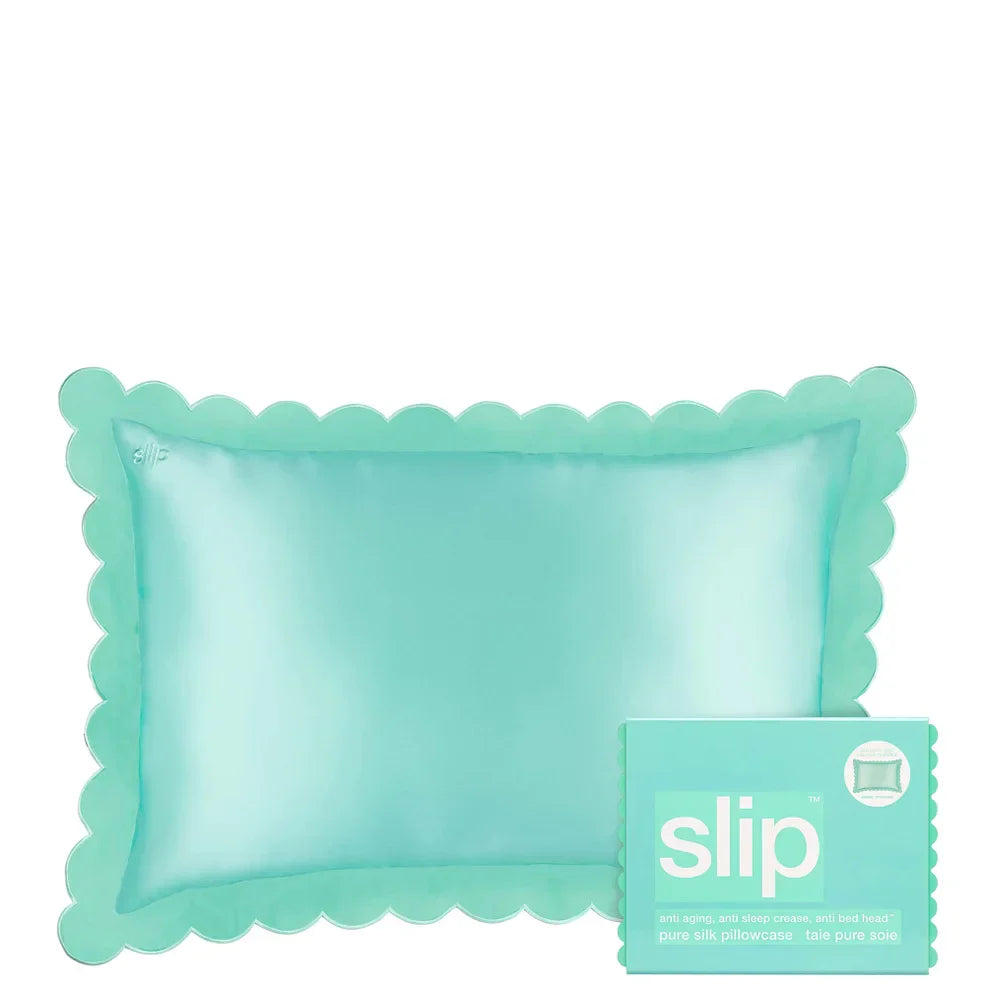 Slip Pure Silk Queen Pillowcase With Scalloped Edge - Turquoise