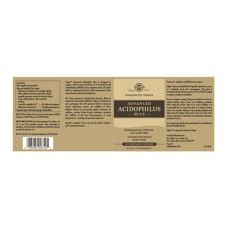 Advanced Acidophilus Plus Vegetable Capsules by Solgar